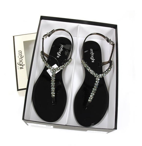 Сандалии резиновые пляжные с камнями Swarovski от Menghi (Италия), 701-COL NERO