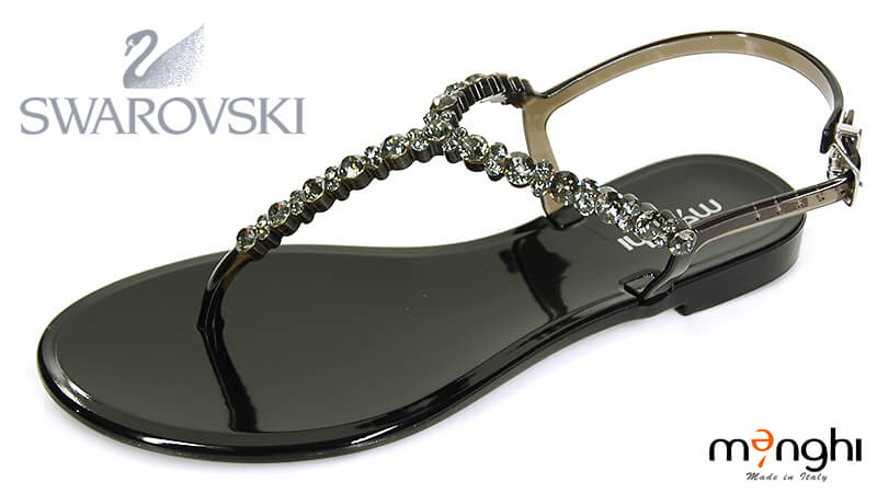 Сандалии резиновые пляжные с камнями Swarovski от Menghi (Италия), 701-COL NERO