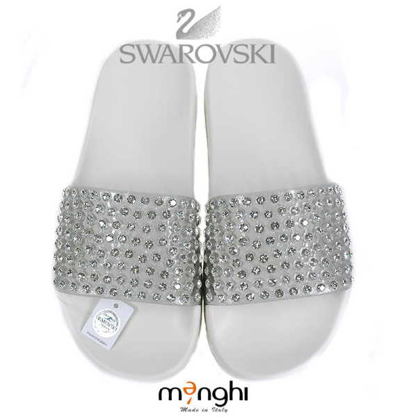 Шлепанцы белые резиновые пляжные с камнями Swarovski от Menghi, 2047/CRI